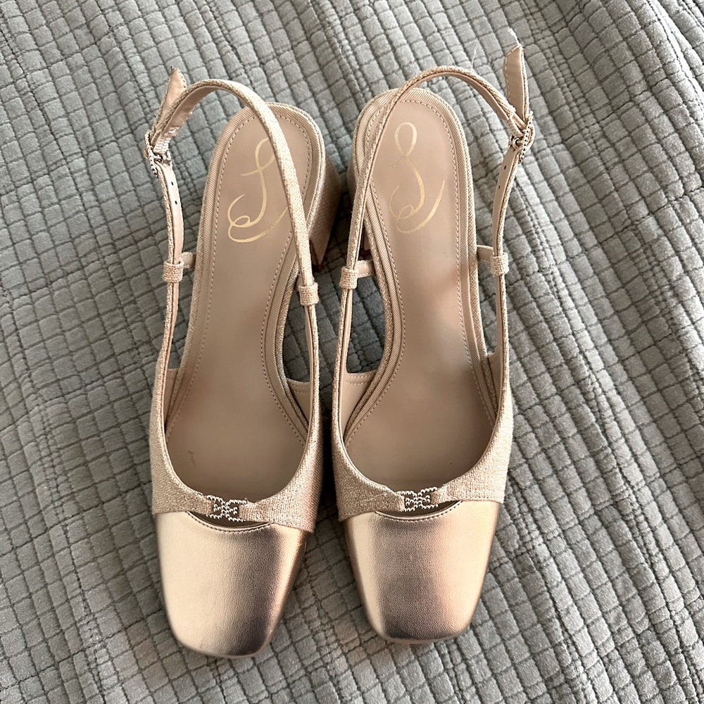 Cap Toe Gold Slingback Heels